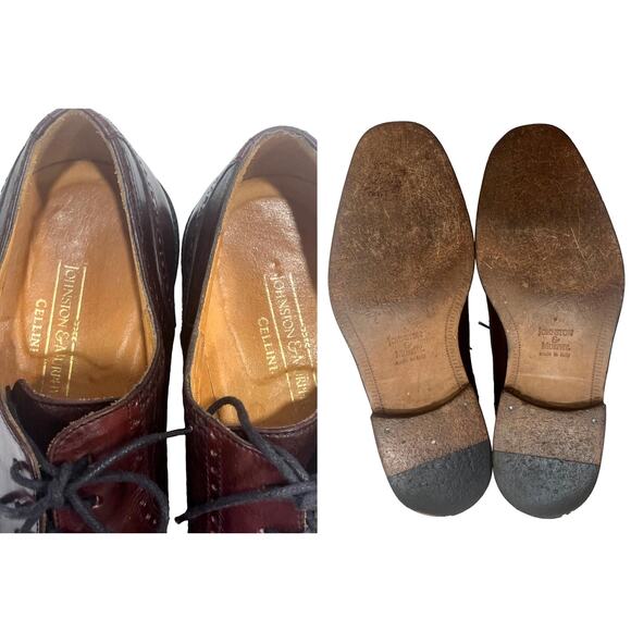 Johnston & Murphy Cellini OXBLOOD Wingtip Oxfords ITALY Brogues | 10M - Picture 8 of 10